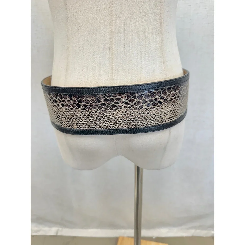 Leatherock Snakeskin Print Black Leather Wide Waist Belt Womens 34 6658 USA Made